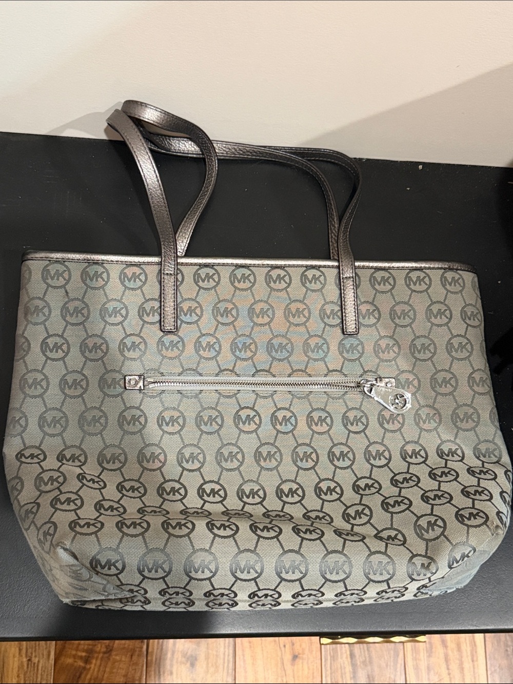 Michael Kors Metallic Silver MK Monogram Tote